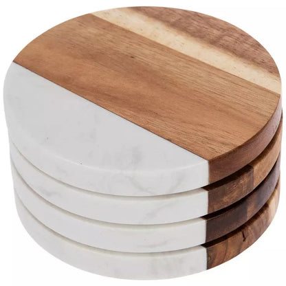 Custom Acacia Wood & Cultured Marble Coasters (4 Pack)