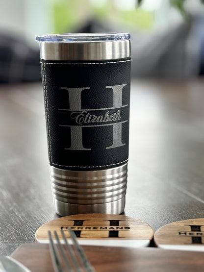 Custom Engraved 20 oz Leatherette Tumbler (Non-Bulk)