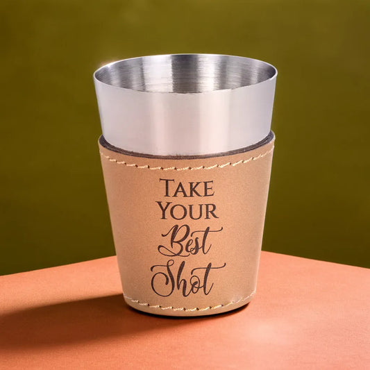 Personalized Leatherette & Stainless Steel Shot Glass (2 Oz)